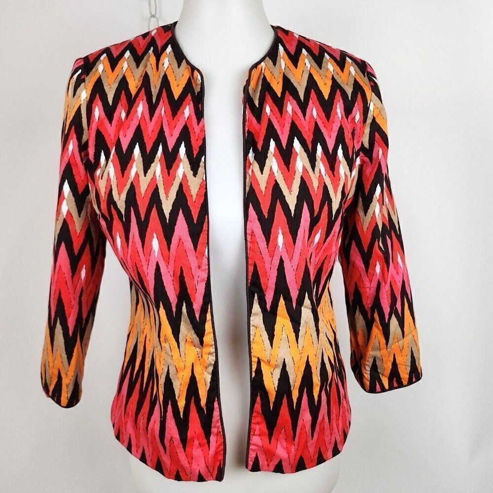 Trenz By Theresa Renz Chevron Print Open Front Corduroy Blazer Jacket Womens S